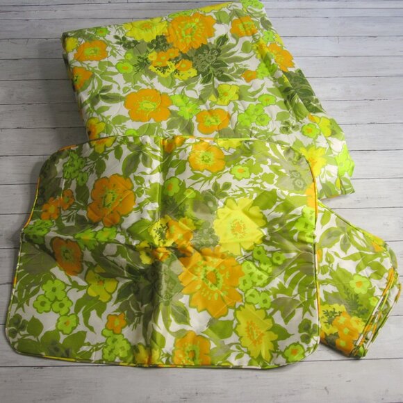 Regency Vintage MCM Full Size Quilted Bedspread Pillow Sham Set Retro Mod Floral - Picture 1 of 6
